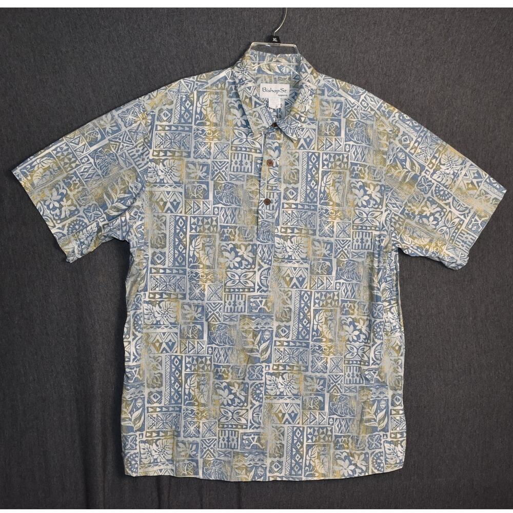 VINTAGE Bishop St. Men's 2XL XXL Geometric Button Up Hawaiian Aloha Shirt Hawaii